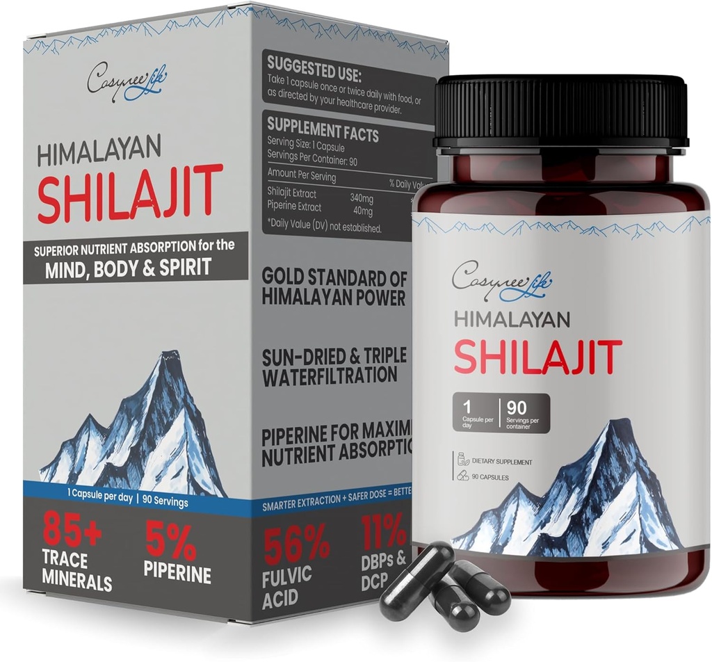 cosynee Himalayan Shilajit - capsule Shilajit, Shilajit per gli uomini, Shilajit per le donne, 56% acido Fulvic & 5% Piperine, 90 caps