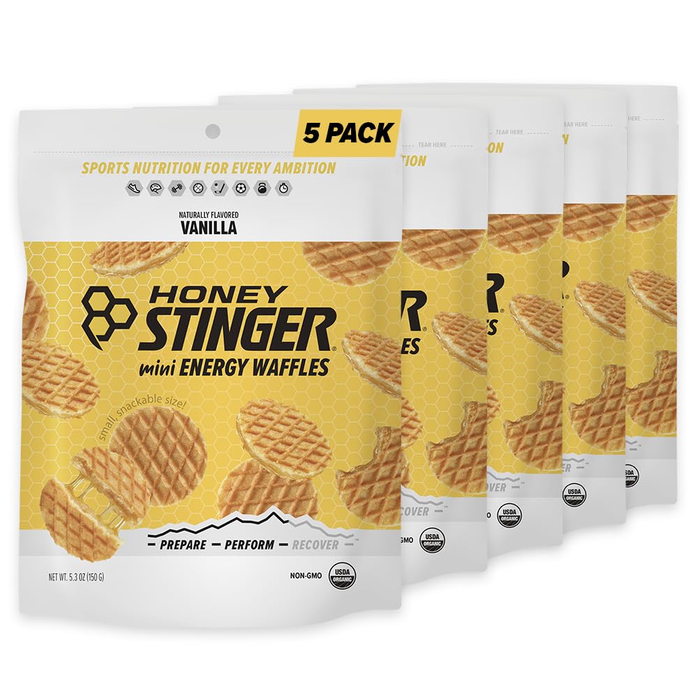 Miele Stinger Organic Mini Vanilla Waffles, Energy Stroopwafel per Esercizio, Endurance e Performance, Nutrizione Sportiva per Casa & Palestra, Pre e Post Workout, 5 Borse, 26.5 Ounce