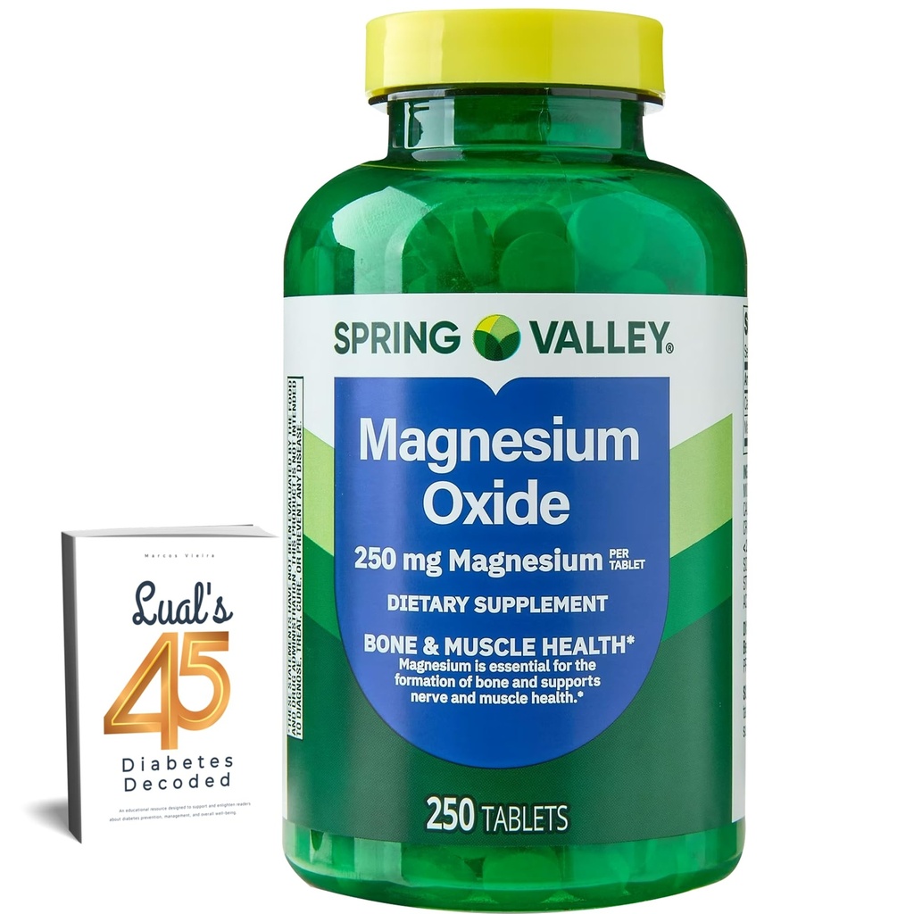 Spring Valley Magnesium 250mg 250 Count, Bone & Muscle Health, Miglior integratore di magnesio per le donne, Integratore alimentare Bundle con 45 diabeti di Lual decodificato