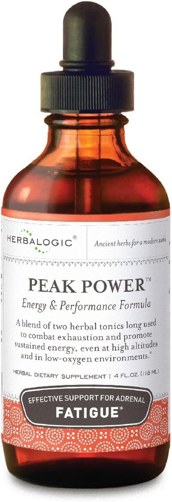 Herbalogic - Peak Power Liquid Herb Drops - Stimulant-Free Natural Energy Formula to Combat Adrenal Fatigue & Better Physical Stamina - Contiene American Ginseng & Astragalus - 4 Fl. Oz.