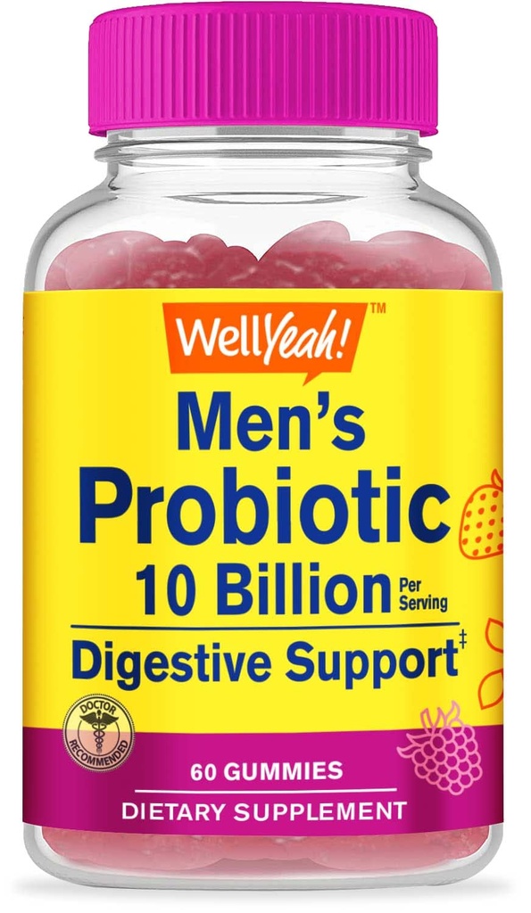Bene Sì Probiotici Gummies per gli uomini con 10 miliardi di CFU, Ripristino Equilibrio Digestivo Naturale, Ridurre Gas, Bloating e Irregolarità, Senza Glutine, Non OGM, Vegetariano - 60 Gummies