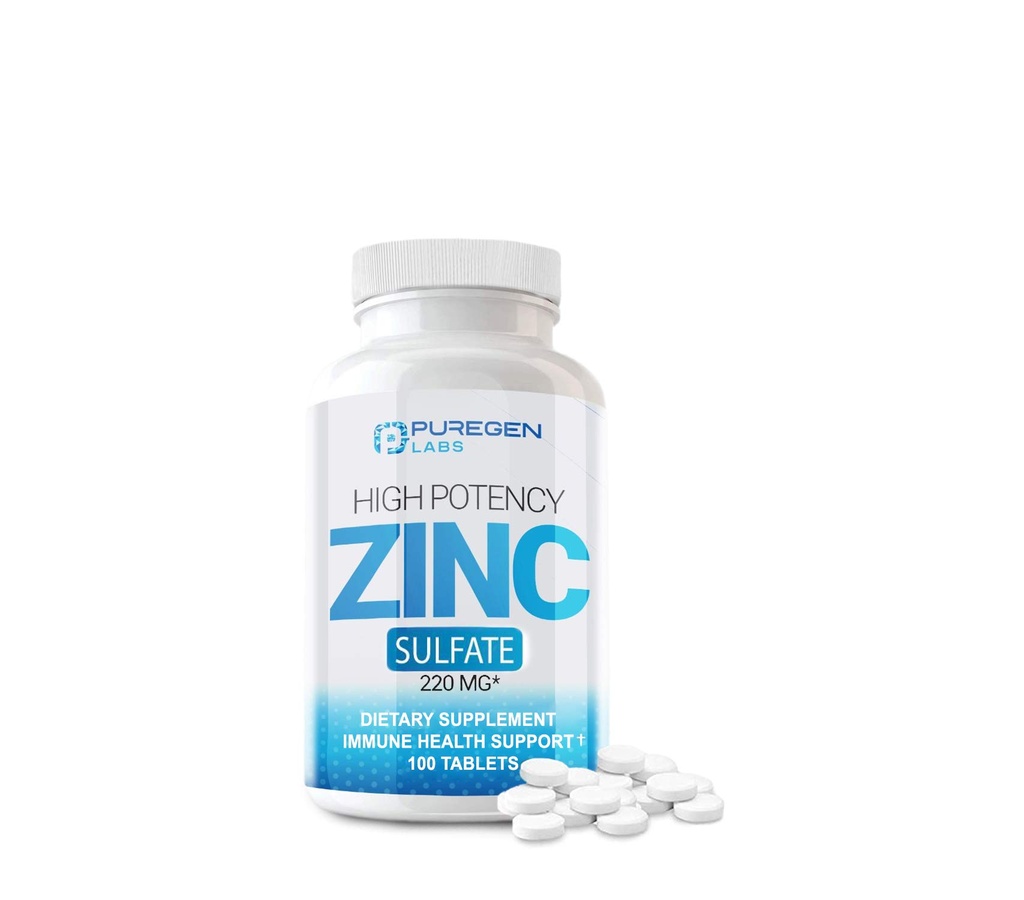Zinc 220mg [High Potency] Supplemento – Zinc Sulfate per il sistema di supporto immunitario 100 compresse
