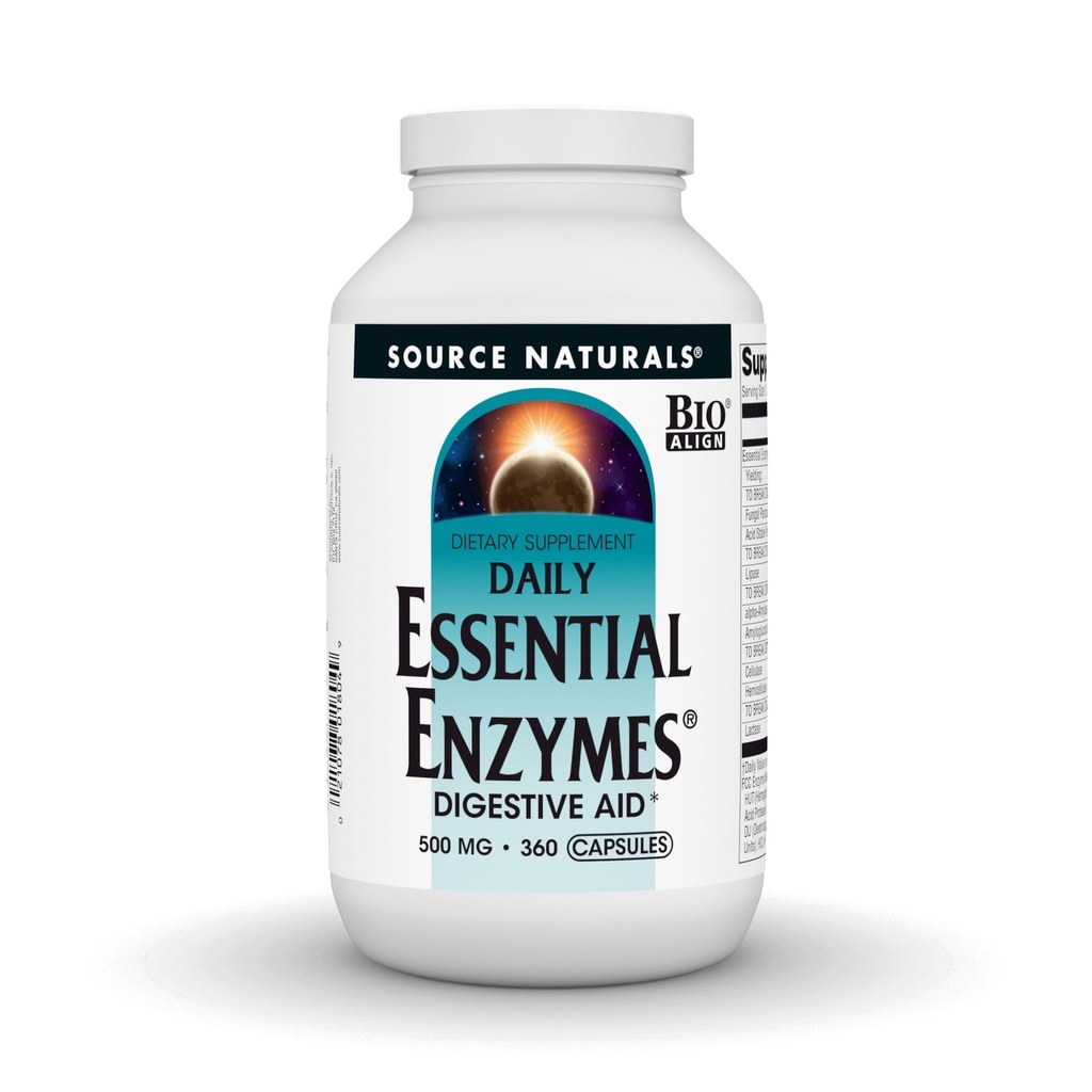 Sorgente Naturals Essential Enzymes 500mg, Bio-allineato Supplemento di enzime multipli Difesa a base di erbe per la digestione, gas, costipazione & Bloating Relief - Aiuto digestivo* - 360 Capsule, 360 Serve