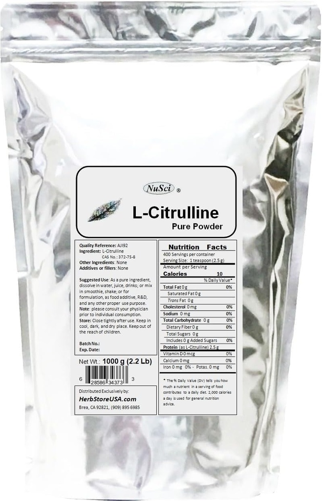 L-citrullina 1000g (2.2 lb, 35.2 oz) Polvere pura, ossido nitrico, standard di qualità AJI92.