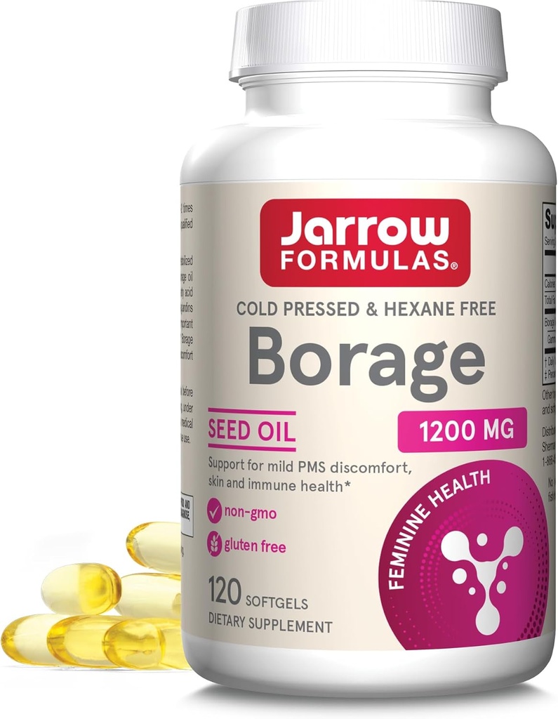 Jarrow Formulas Borage 1200 mg - 120 Softgels - Fonte di GLA - Borage Oil Supplement - per Skin Health & Immune System Support, Mild PMS Discomfort Support - Fino a 120 Serve