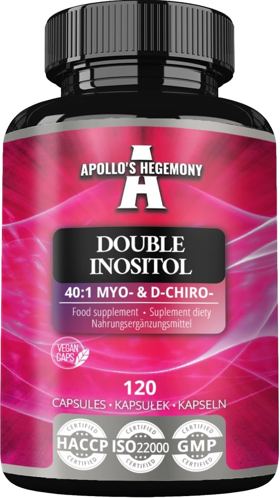 APOLLO'S HEGEMONY Double Inositol 120 Vegan Capsule - Myo-Inositol + D-Chiro-inositol in ottimale 40:1 Ratio - 615 mg per capsula - 4 mesi di alimentazione - Vitamina B8 Supplemento