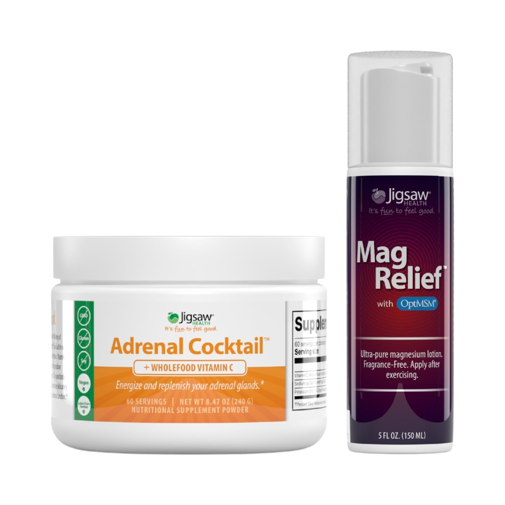 Jigsaw Health Bundle | Cocktail surrenale, 60 Serve (Jar), e MagRelief, 5 once (Lozione)