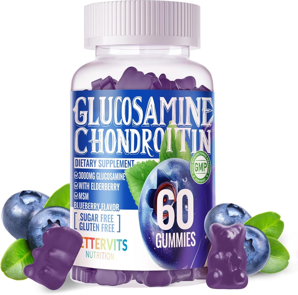 Glucosamina Condroitin Gummies con MSM & Elderberry Extra Strength - Supporto congiunto, Antiossidante Integratore di Supporto Immune per Adulti, Uomini & Donne.60