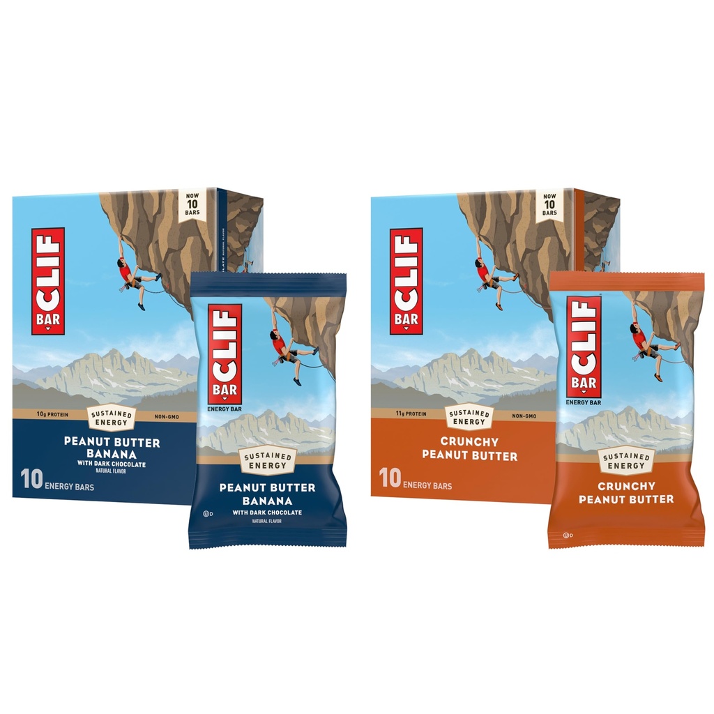 CLIF BAR - Energy Protein Bars - Burro di arachidi croccanti e Burro di arachidi Banana con Cioccolato Oscuro - Varietà Pack - Realizzato con Avena Organica - Energy Bars - Non-GMO - (20 Pack)