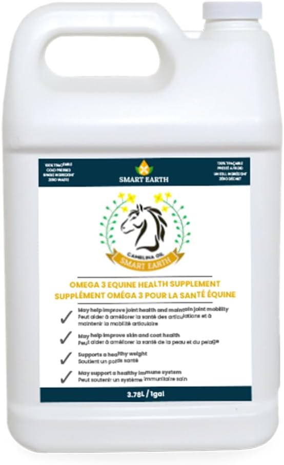 Olio di Camelina puro al 100% per cavalli – Omega 3 & Vitamina E Rich Supplemento per Cappotto, Hooves, Artrite, Giunti, Peso Gain & Ulcers – Falso olio di semi di lino Made in Canada da Smart Earth, 1gal.
