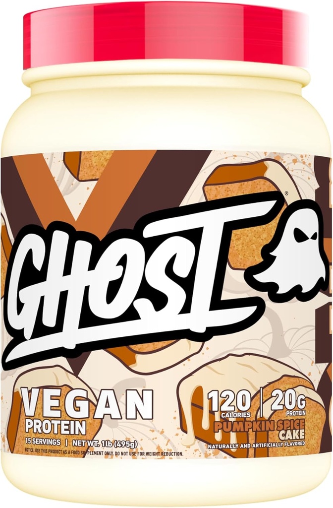 GHOST Vegan Protein Powder, Pumpkin Spice Cake - 1LB Tub, 20G di Protein - Pea Basata sulle piante, Miscela di Proteine di Semi di Zucca Organica e Acquemelon - - Shakes post aromatizzati - Soy & Gluten Free