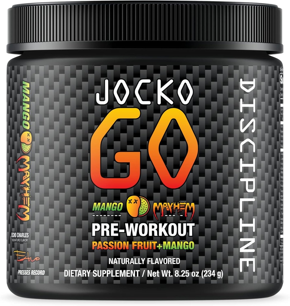 Jocko Fuel Pre Workout Polvere con L-Citrulline, Nootropic & Caffeina per Endurance & Stamina - Keto, Bassa miscela di zucchero per la corsa a distanza, Ciclismo, Jiu Jitsu - 30 Serve (Mango)