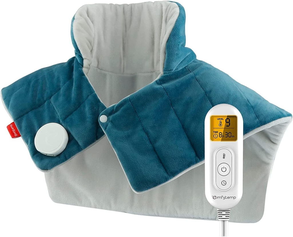 Comodo riscaldamento Pad per il collo e spalle e indietro, 2.6lb ponderato dissipatore di calore elettrico per il sollievo del dolore, Grande FSA Eligible Heated Wrap, 9 Heat Settings&11 Timer, regali di Natale per le donne uomini mamma papà