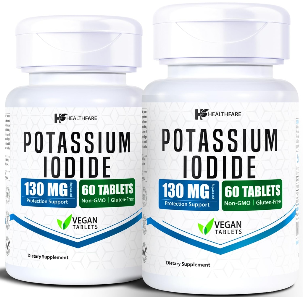 HealthFare Potassium Iodide Tablets | 130 mg | 120 compresse di dissolvenza rapida (2 pacchetto) | Ki Pills | Long Shelf Life | Non-GMO