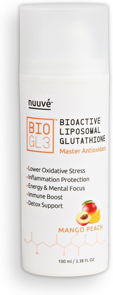BIOGL3 Bioattivo Glutathione Liposomal 446mg. Ultra Potent Pure Brevettato in Dispenser senza aria. Assorbimento veloce, Abbassa lo stress ossidativo e l'infiammazione. +Energia, Detox, Immune Boost, Focus
