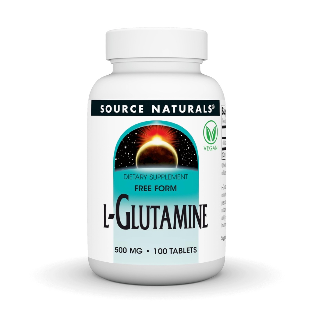 Fonte Naturals L-Glutamina, Aminoacido Free Form che supporta l'energia metabolica*, 500mg - 100 compresse