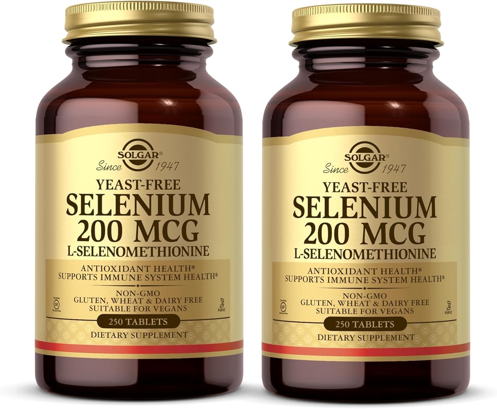 Solgar Yeast-Free Selenium 200 mcg - 250 compresse, Confezione da 2 - Supporta la salute del sistema immunitario e antiossidante - Non OGM, Vegan, Gluten Free, Dairy Free, Kosher - 500 Total Servings