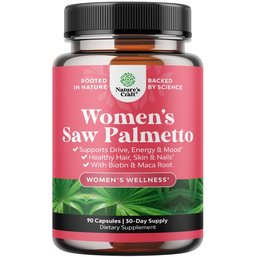 Palmetto per le donne 500mg - Blocker DHT per le donne 30 giorni di alimentazione - Vitamine per capelli per il supplemento di perdita di capelli - Capsule di estratto di Palmetto sega pura con radice di Maca & Biotin - 90 capsule