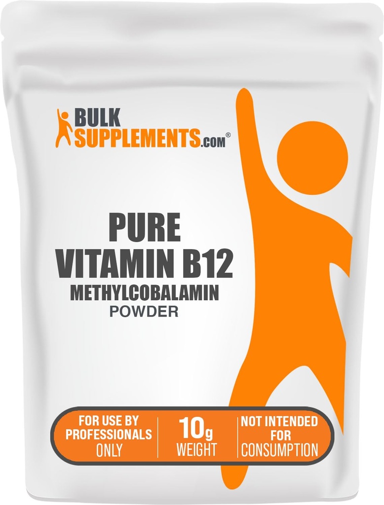 BulkSupplements.com Pure Vitamin B12 Methylcobalamin Powder - Integratori di vitamina B12, Prodotto puro - Serve multiple, 10g (0.35 oz) (Pacchetto di 1)