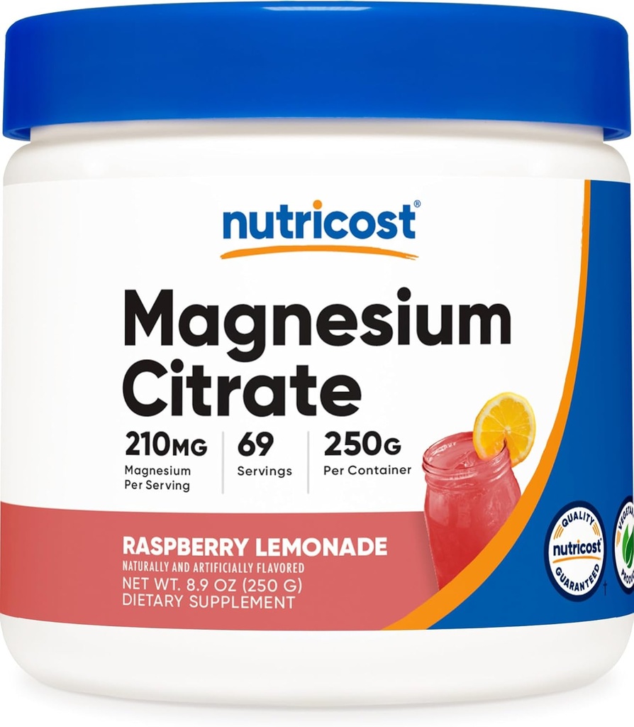 Polvere di citrato di magnesio Nutricost (Limonata di lampone, 250 grammi)