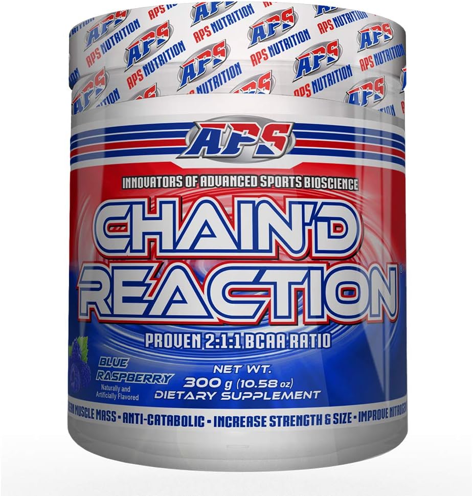 Chain'd Reaction - L'Ultimo BCAA Amino Acid Recovery Aid for Muscle Growth, Blue Raspberry, 300 Gram
