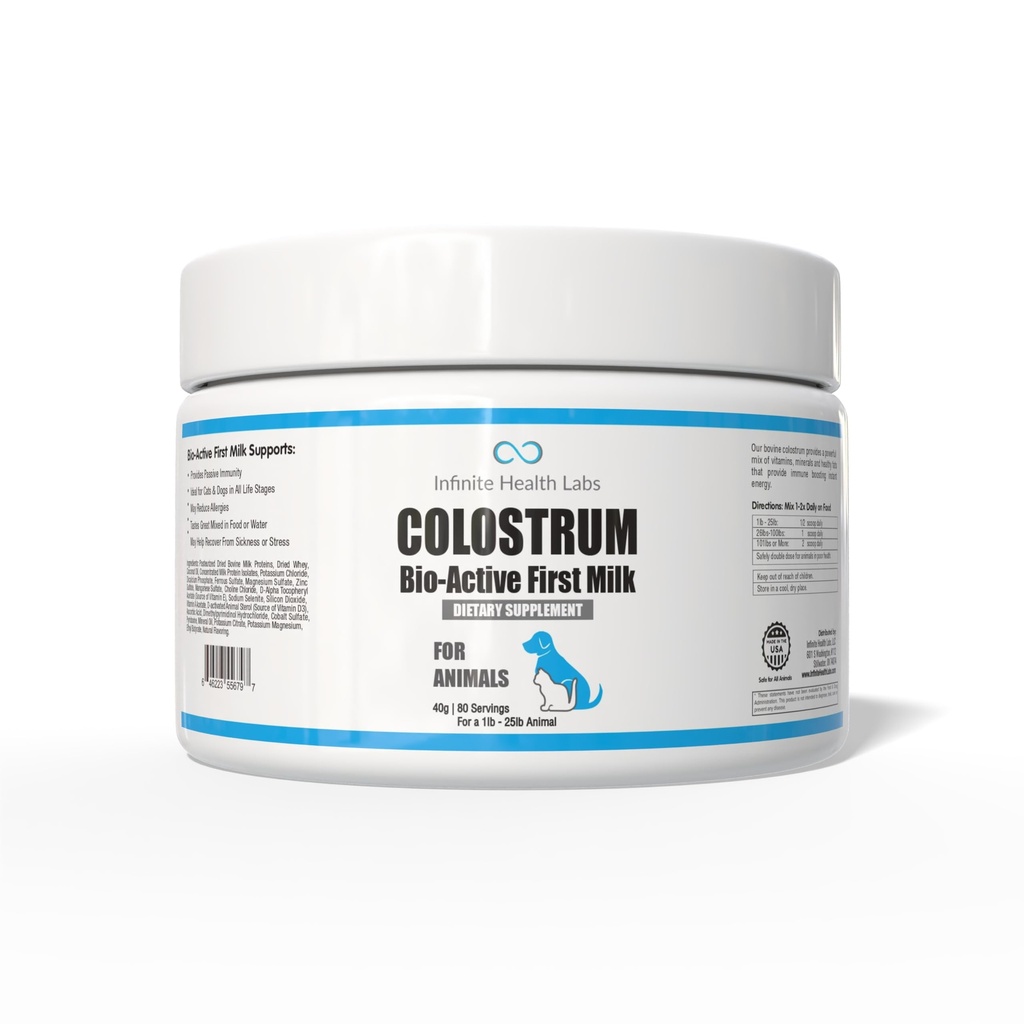 Bio-Active Bovine Colostrum per cani, gatti, cuccioli, gattini e animali domestici - Supplemento giornaliero della polvere di Colostrum 40g (80 Serve)