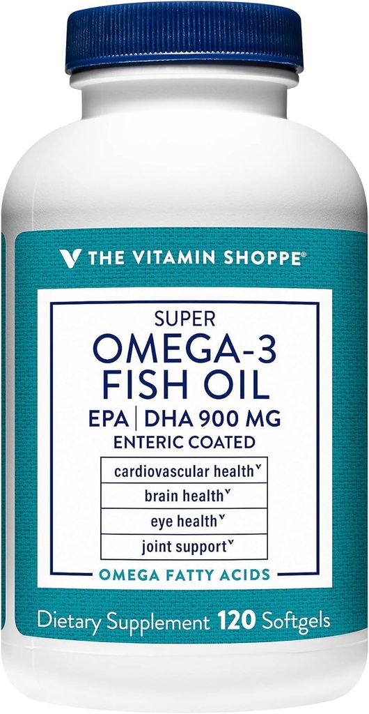 La vitamina Shoppe Omega 3 Fish Oil 1290mg, EPA 735mg & DHA 165mg, Purity Assured, Molecularly Distilled to Support Cardiovascolare, Joint and Brain Health (120 Softgels)