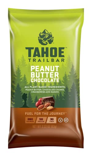Tahoe Trail Bar, Bar a base vegetale di energia naturale (2.22 Ounce Protein Bar, 12 Count) Alto Proteine Non OGM, Gluten-Free, Vegan Healthy Snacks - Cioccolato di burro di arachidi