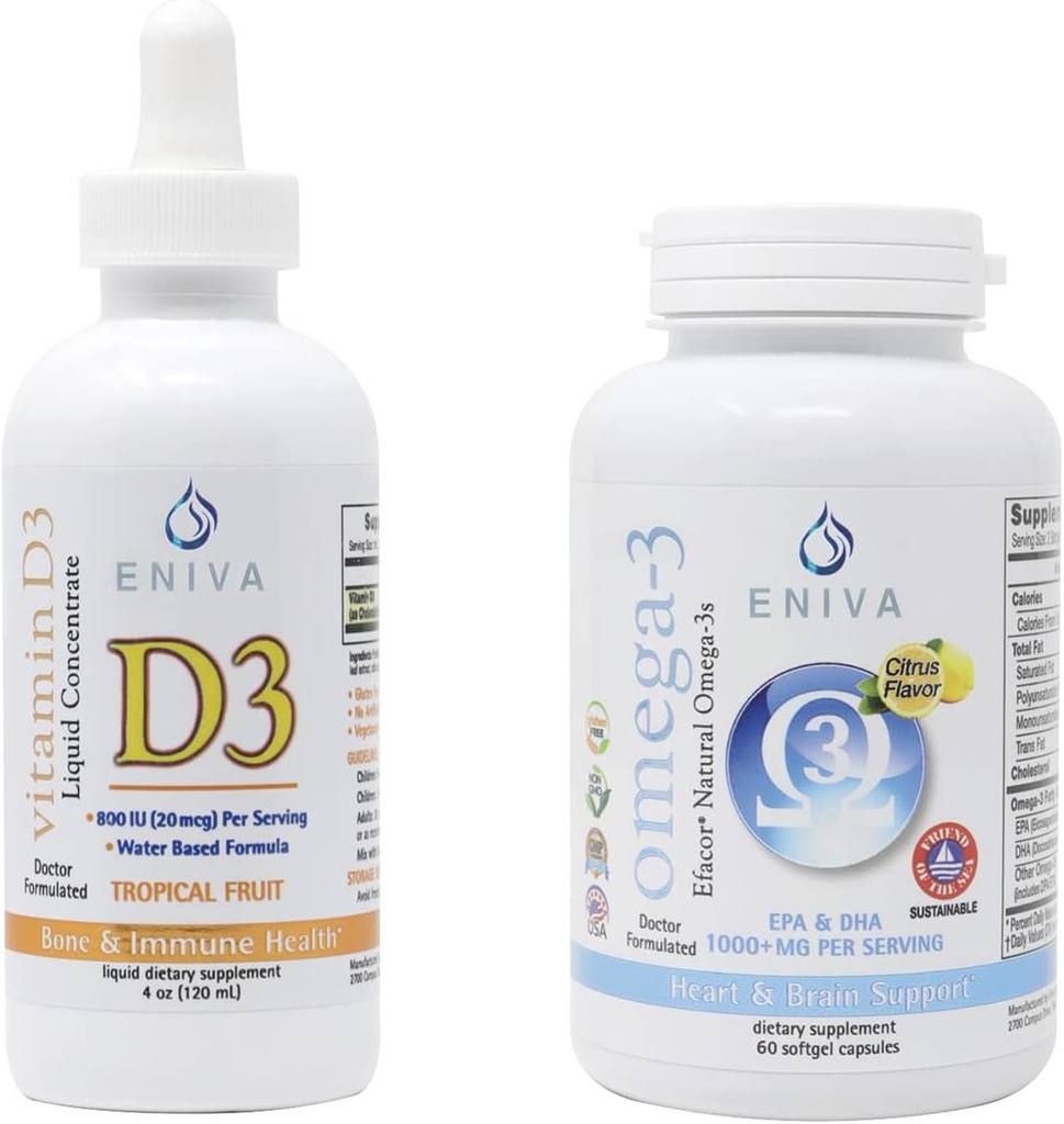 Eniva Omega 3 Premium Fish Oil EPA/DHA e Vitamina liquida D3 (120 mL) Dottore formulato per assorbimento rapido