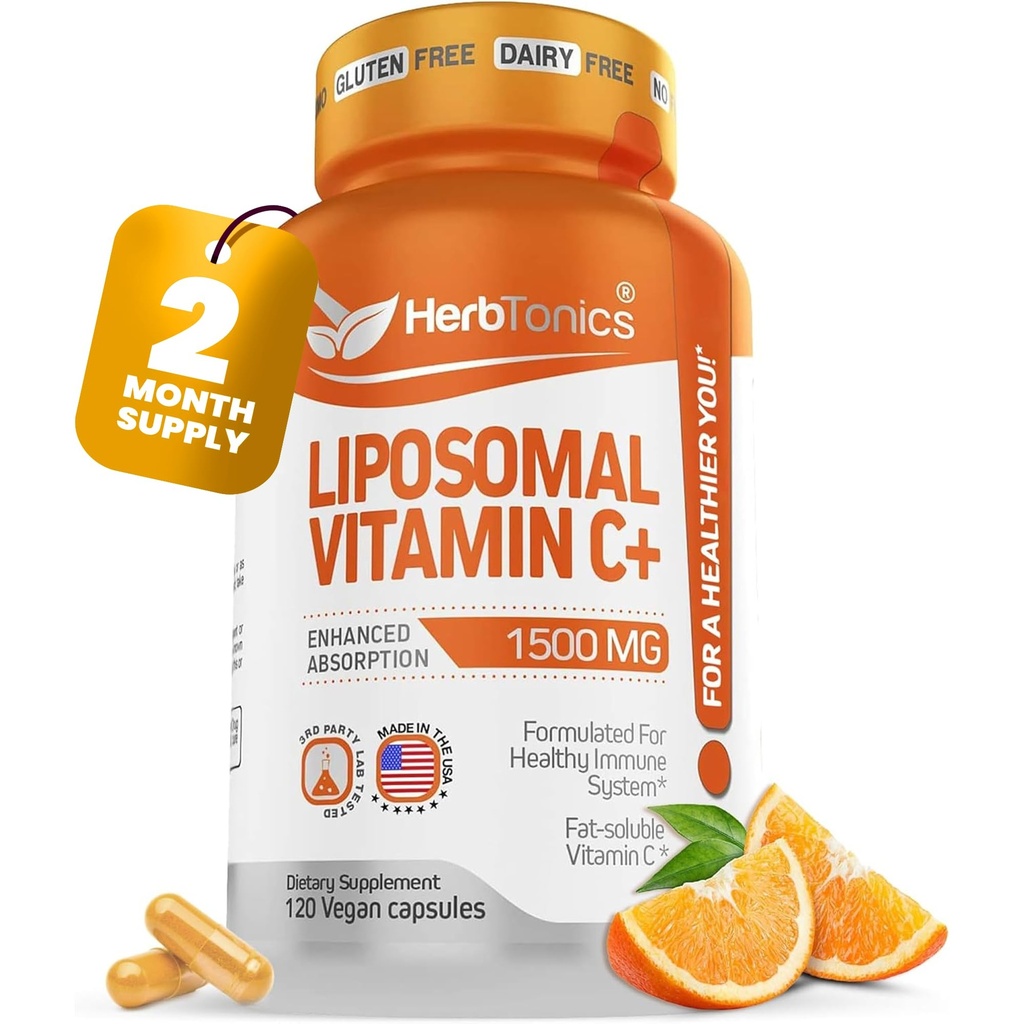 Liposomal Vitamin C Capsule 1500mg Integratore di Supporto Immune | Sanità del sistema immunitario | Vitamina C | Contiene collagene | 120 capsule vegane Non OGM