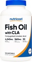Olio di Pesce Nutricost con CLA (120 Softgels) - 4240mg Olio di Pesce e 560mg Acido Linoleico Congiunto Per Serve, OGM-Free, Gluten Free, 30 Serve