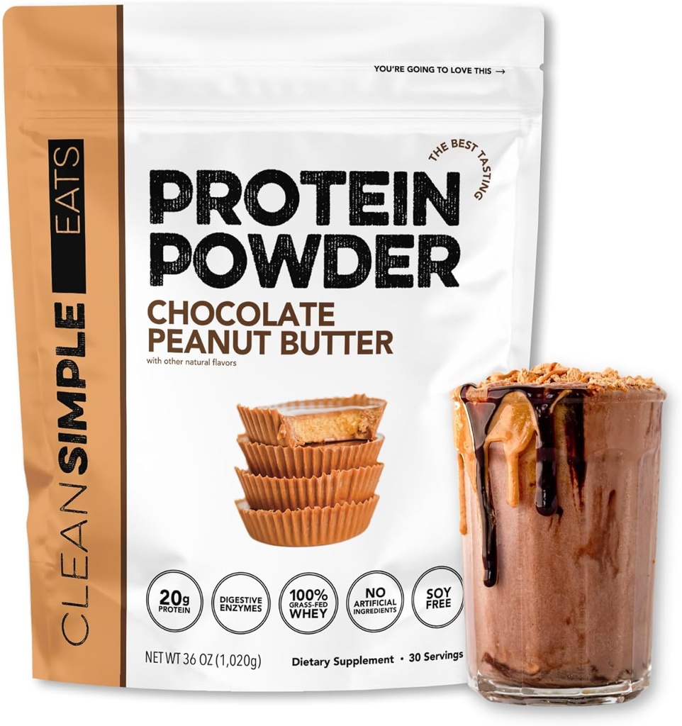 Pulire la polvere di proteine del siero di latte, il sapore di burro di arachidi di cioccolato naturalmente è stato addolcito, 100% polvere di proteine del fegato di erba con enzimi digestivi & senza ingredienti artificiali, senza glutine, 30 porzioni