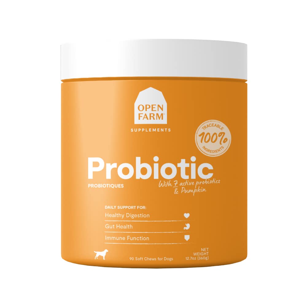 Open Farm Probiotic Chews, Supplemento al cane, Vitamine del cane, Supporta il movimento normale Flora e Bowel Utilizzando Traceable e Vet-Approved Ingredients, 12.7 oz, 90 conte