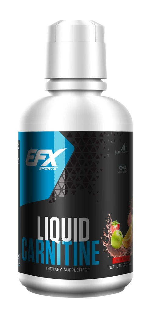 EFX Sports L-Carnitine Liquid 1500mg, Migliorare le prestazioni e la resistenza, Vitamina B5 (31 Serve, Punch di frutta)