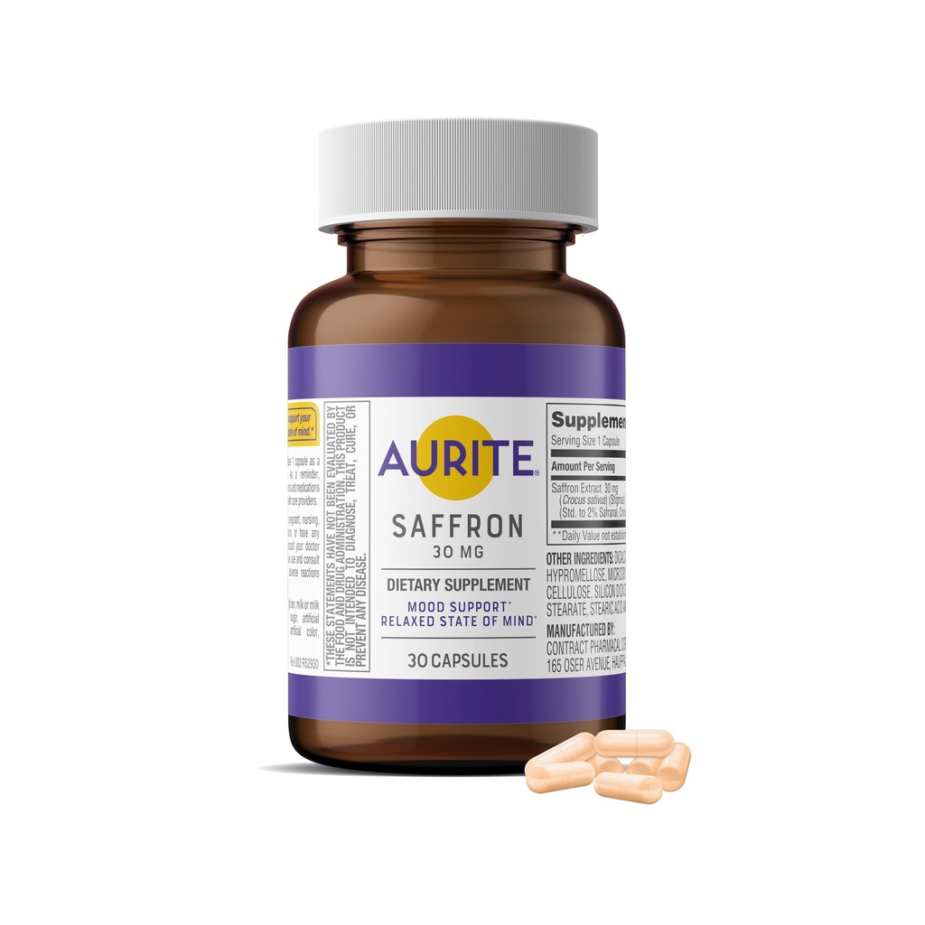 Integratore di zafferano | Gestione dello stress, Supporto al mood di erbe, Memoria a lungo termine, per le donne e gli uomini. 30 conte, Zafferano 30mg, Per vegetariani, Non OGM, Senza glutine, Senza soia (1 Mesi di alimentazione)