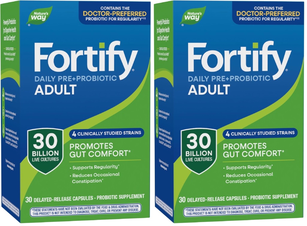 Via Natura Fortificare Daily Pre+Probiotico Adulto 30 Miliardi, Probiotici per Immune e Digestive Health Support*, 30 Milioni di culture dal vivo, 30 Capsule (Pack of 2)