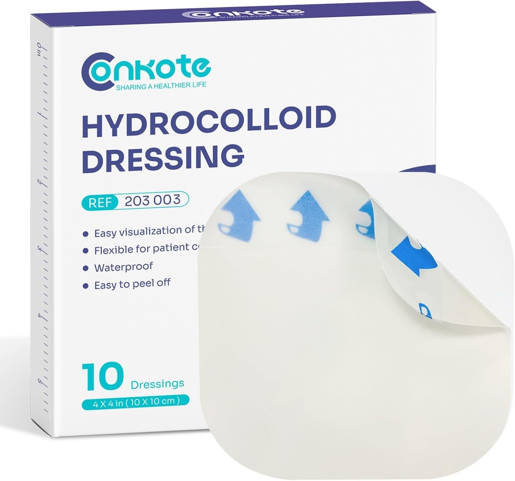Conkote Hydrocolloid Wound Dressing 4”x 4”, Sterile sottile adesiva Patch, Box di 10 Abiti