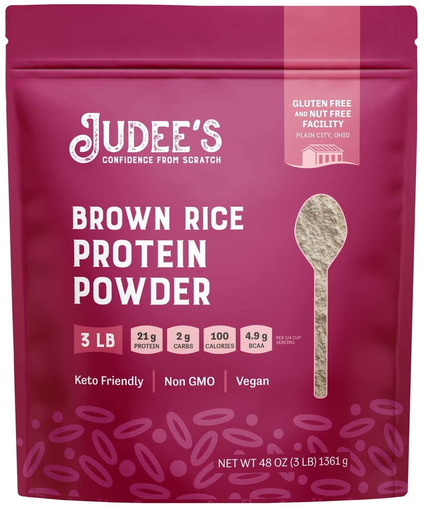 Polvere di proteina di riso marrone senza glutine di Judee - Formula di riso avvolta - Keto-Friendly Nutrizione a base vegetale - Latticini & Soy-Free Shake Base - 3 lb, non aromatizzato, Confezione da 1