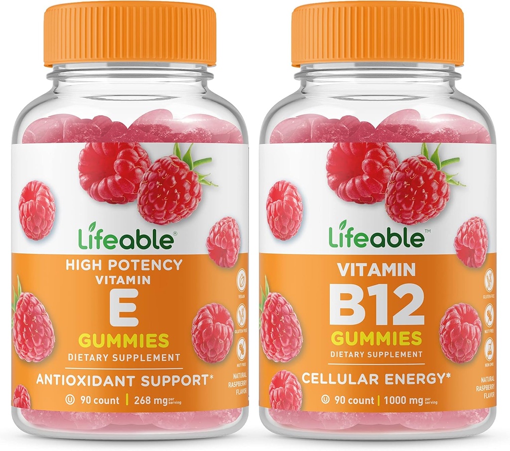 Vitamina E + Vitamina B12, Gummies Bundle - Grande Degustazione, Integratore di vitamina, Senza glutine, OGM Free, Gomma masticabile