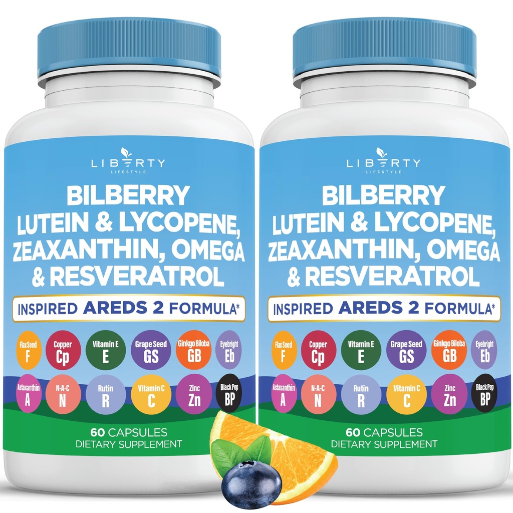 Vitamine per la salute degli occhi con Bilberry, Lutein & Zeaxanthin, Lycopene, Resveratrolo, Estratto di semi di uva, Astaxantina- AREDS 2-120 capsule