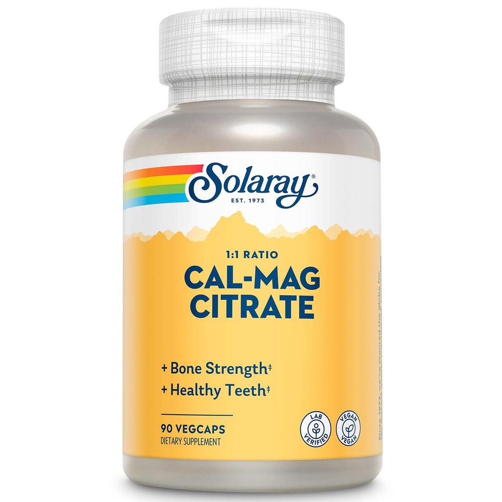 Solaray Calcium Citrato di Magnesio 1000mg 1:1 Ratio, Bone supplemento di resistenza, muscolo, sistema nervoso e Bone di sostegno della salute, Chelated for High Absorption, Digestione Gentle, 15 Serve, 90 VegCaps