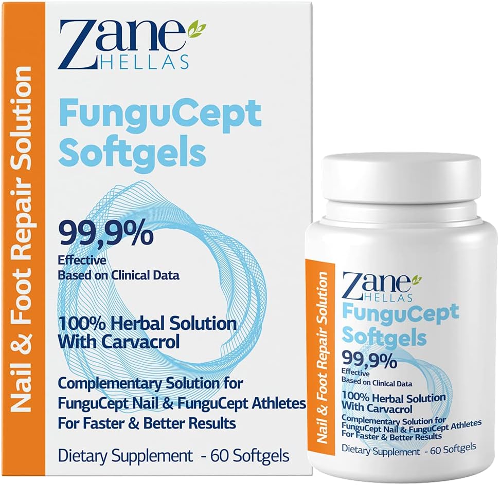 Zane Hellas FunguCept Softgels per risultati più veloci e migliori. Prodotto di supporto per unghie FunguCept & Athlete. 60 Softgels.