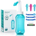 Neti Pot Sinus Rinse Bottiglia Nose Wash Cleaner Pressione Rinse Irrigazione nasale per Adulti & Kid BPA Free 300 ML con 30 Nasal Wash Salt Packets e Adesivo Termometro