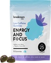 Pausa Labs Energia e Focus Gummies – Bassa caffeina 25mg w/L-teanina, Lions Mane, Vitamina B12 – Nootropic Brain Supplemento per adulti, Bambini - Vegan, Basso Zucchero, Blue Raspberry Flavor, 15 Servings