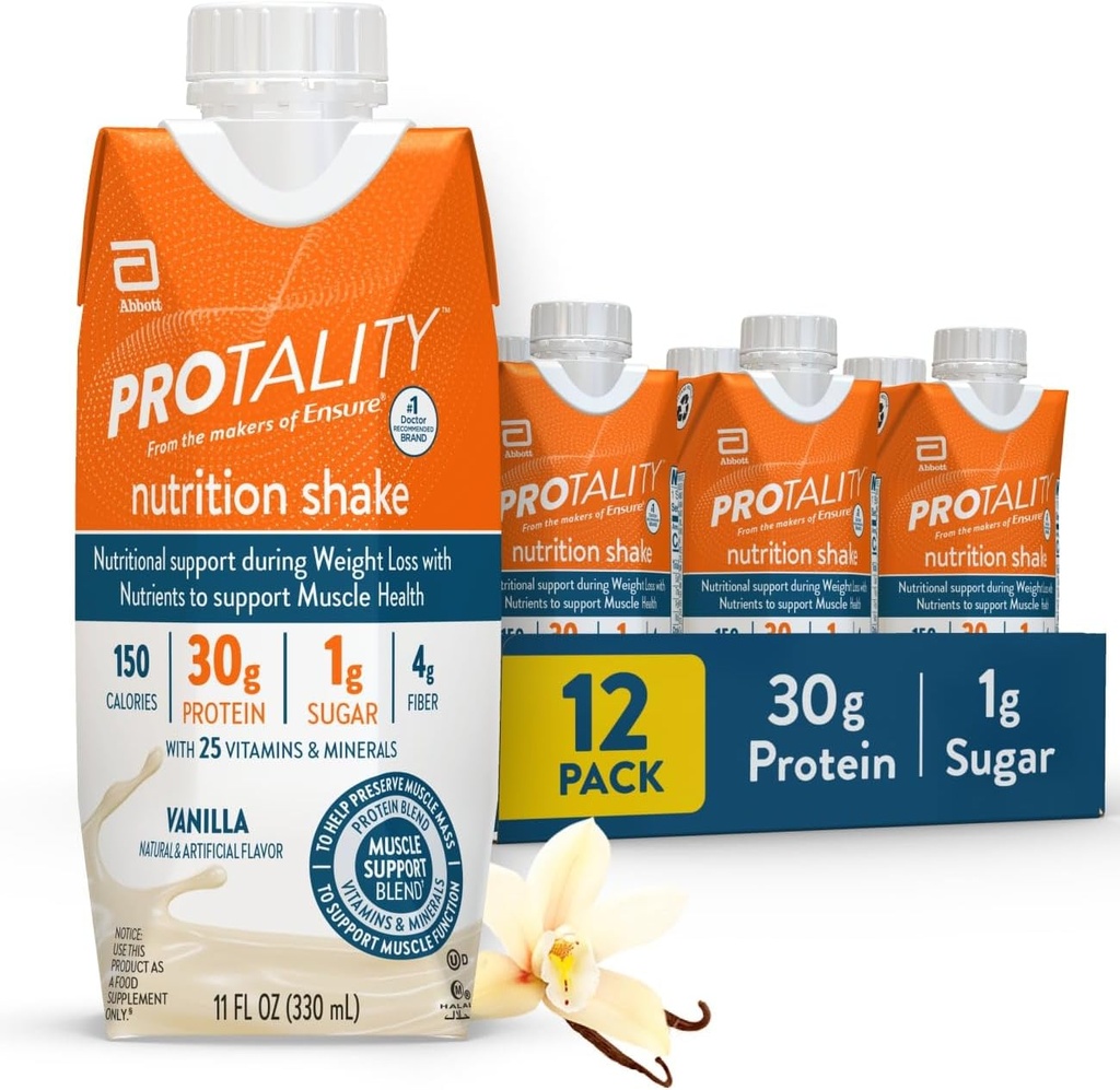 Vanilla Nutrition Shake | 30g Protein, 1g Sugar | Supporto nutrizionale per la salute muscolare durante la perdita di peso | 12 Pack