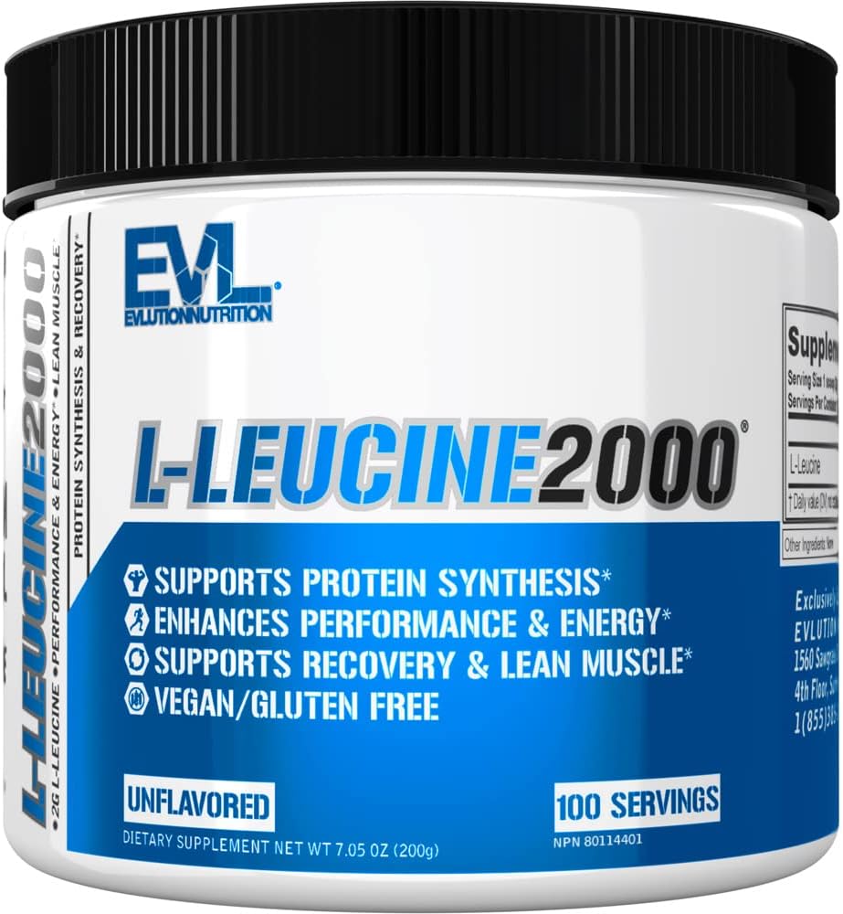 Evlution Nutrition L-Leucine 2000 - Sintesi della proteina, recupero e supporto muscolare - Performance & Energy - 2000mg L-Leucina - Gluten Free & Vegan - Polvere di supplemento dietetico non aromatizzata - 100 Serve