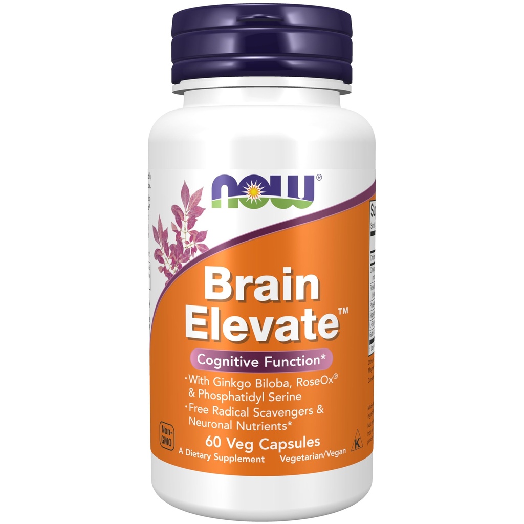 NOW Foods Supplements, Brain ElevateTM, Con Ginkgo Biloba, RoseOx® e Phosphatidyl Serine, 60 Veg Capsule