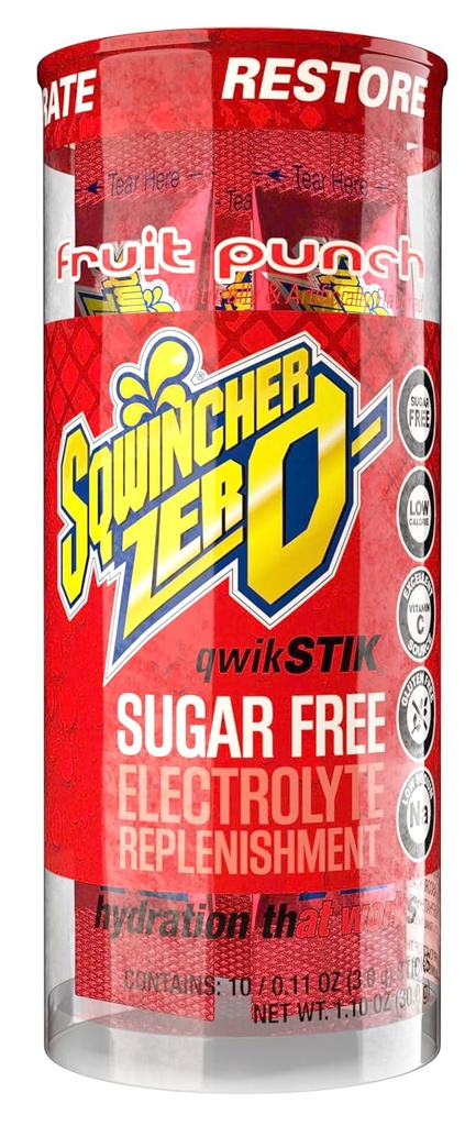 Sqwincher Zero Qwik Stik, Fruit Punch, Sugar Free, Low Calorie, Basso Sodio Electrolyte sostituzione polvere Hydration Drink Mix, .11 oz Packet (Pack of 200)