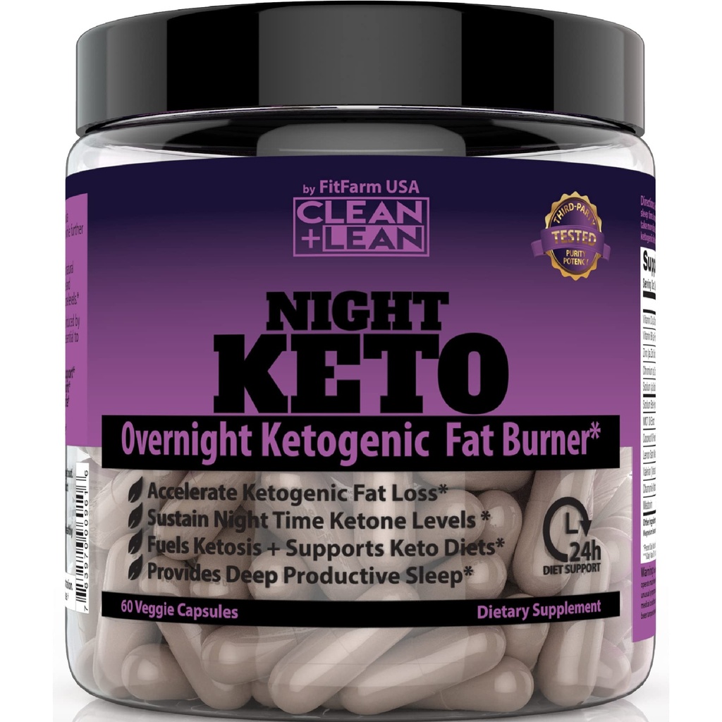 Clean+Lean Night Keto: Prima notte Ketogenic Fat Burner & Sleep Aid | BHB chetoni + MCT olio estratto + vitamine & minerali | 24 HR dieta sonno grande peso | Tutto naturale & GF | 60 caps