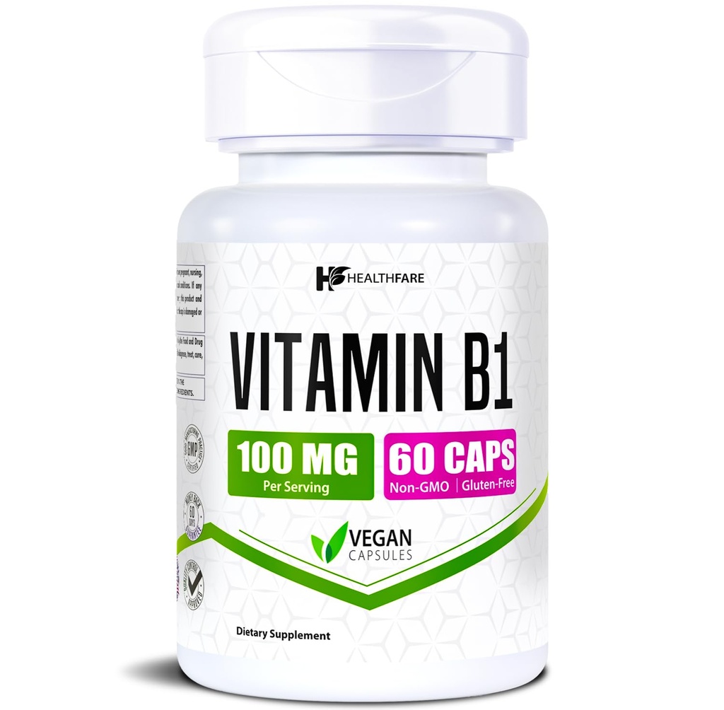Vitamina B1 100mg | 60 capsule | Supplemento Thiamine | Supporti Salute generale | Non OGM | Gluten Free (60 capsule)